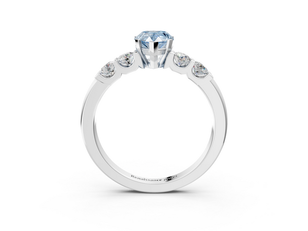 Platinum Fancy Blue Pear  Brilliant Cut Diamond Five-Stone Prong Set Engagement Ring with Channel Band