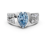 White gold Fancy Blue Pear  Brilliant Diamond Channel Set Wide Band Ring with Bezel Setting_20