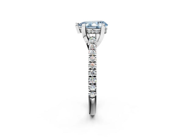 White gold Fancy Blue Pear  Brilliant Diamond Solitaire with Pavé Band and Four-Prong Setting
