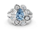 White gold Fancy Blue Pear  Brilliant Flower Halo Diamond Split Shank Ring_27