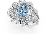 White gold Fancy Blue Pear  Brilliant Flower Halo Diamond Split Shank Ring_28