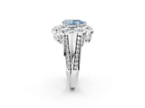 White gold Fancy Blue Pear  Brilliant Flower Halo Diamond Split Shank Ring_29