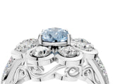 White gold Fancy Blue Pear  Brilliant Flower Halo Diamond Split Shank Ring_31