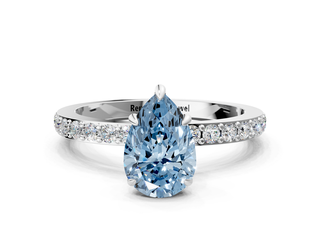 White gold Fancy Blue Pear  Brilliant Pavé Band Solitaire with Four-Prong Setting_53