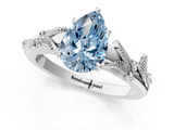 White gold Fancy Blue Pear  Brilliant Solitaire with Leaf Motif Band and Four-Prong Setting_63