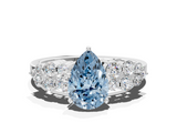 White gold Fancy Blue Pear  Cluster Diamond Engagement Ring with Pavé Band and Four-Prong Setting_45