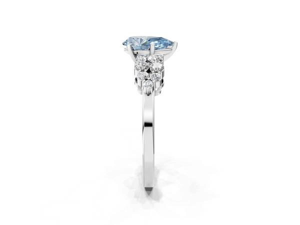 Platinum Fancy Blue Pear  Cluster Diamond Engagement Ring with Pavé Band and Four-Prong Setting