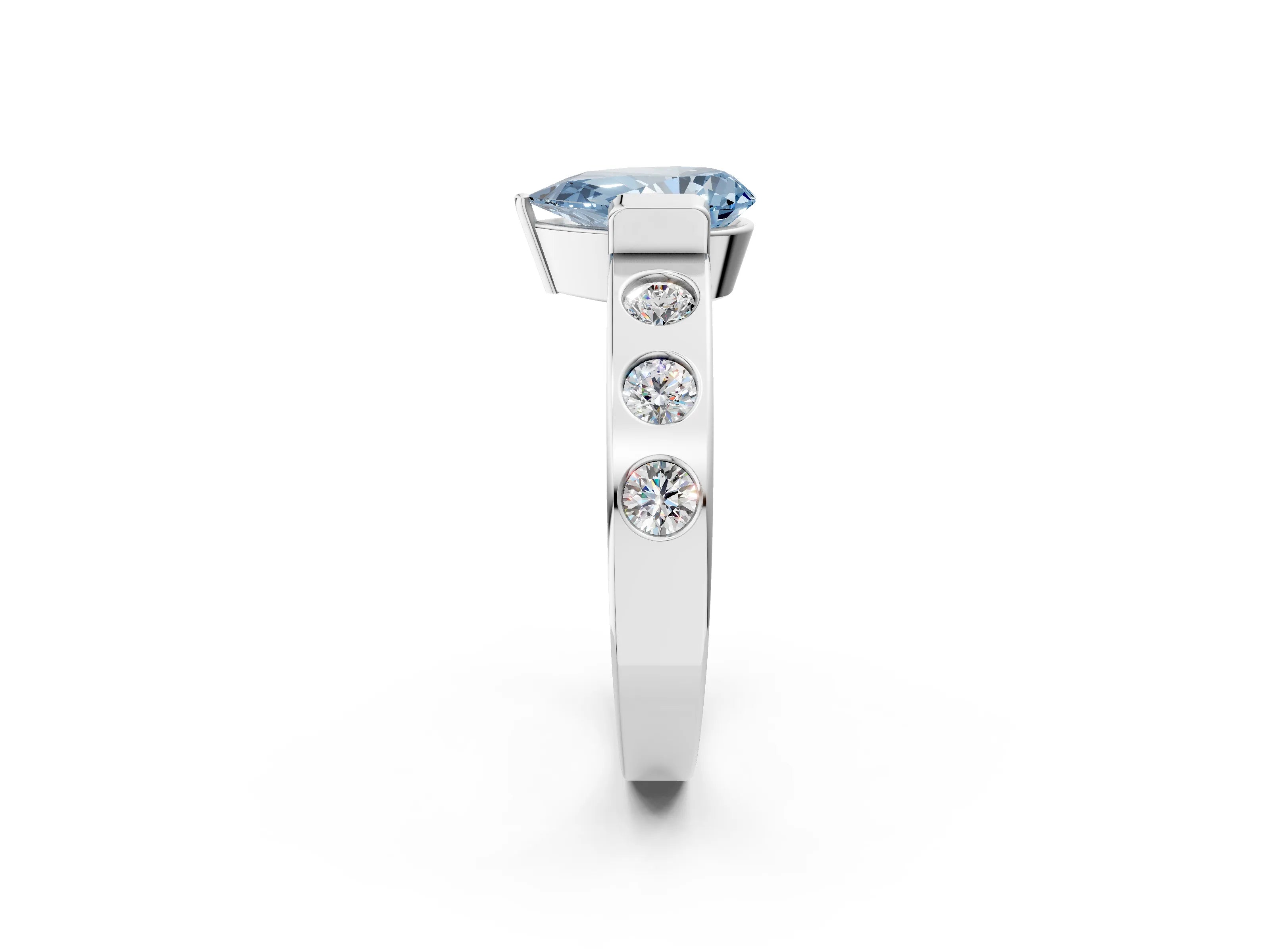 White gold Fancy Blue Pear Cut Brilliant Channel-Set Diamond Ring with Bezel Prong Setting_14