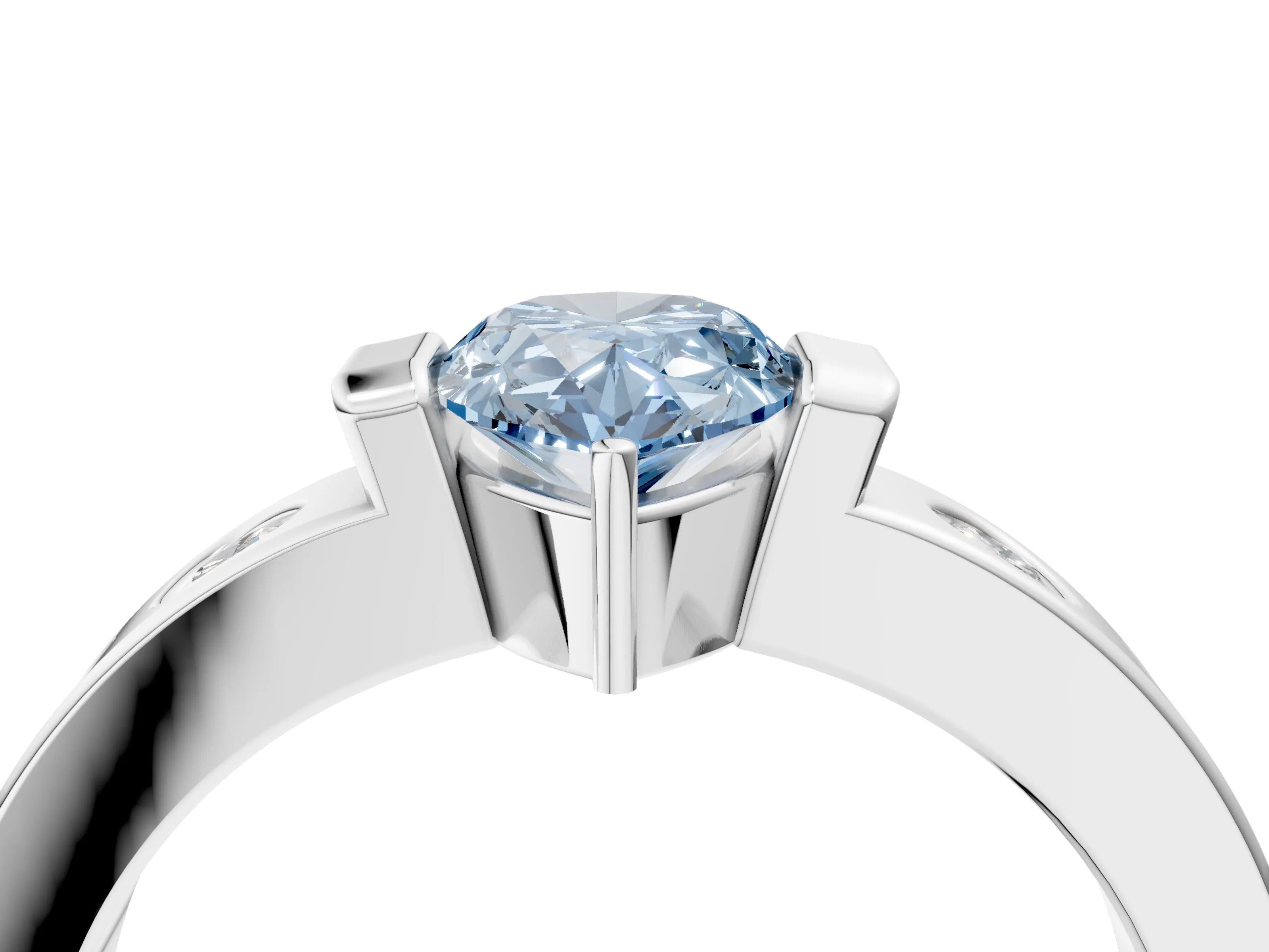White gold Fancy Blue Pear Cut Brilliant Channel-Set Diamond Ring with Bezel Prong Setting_16