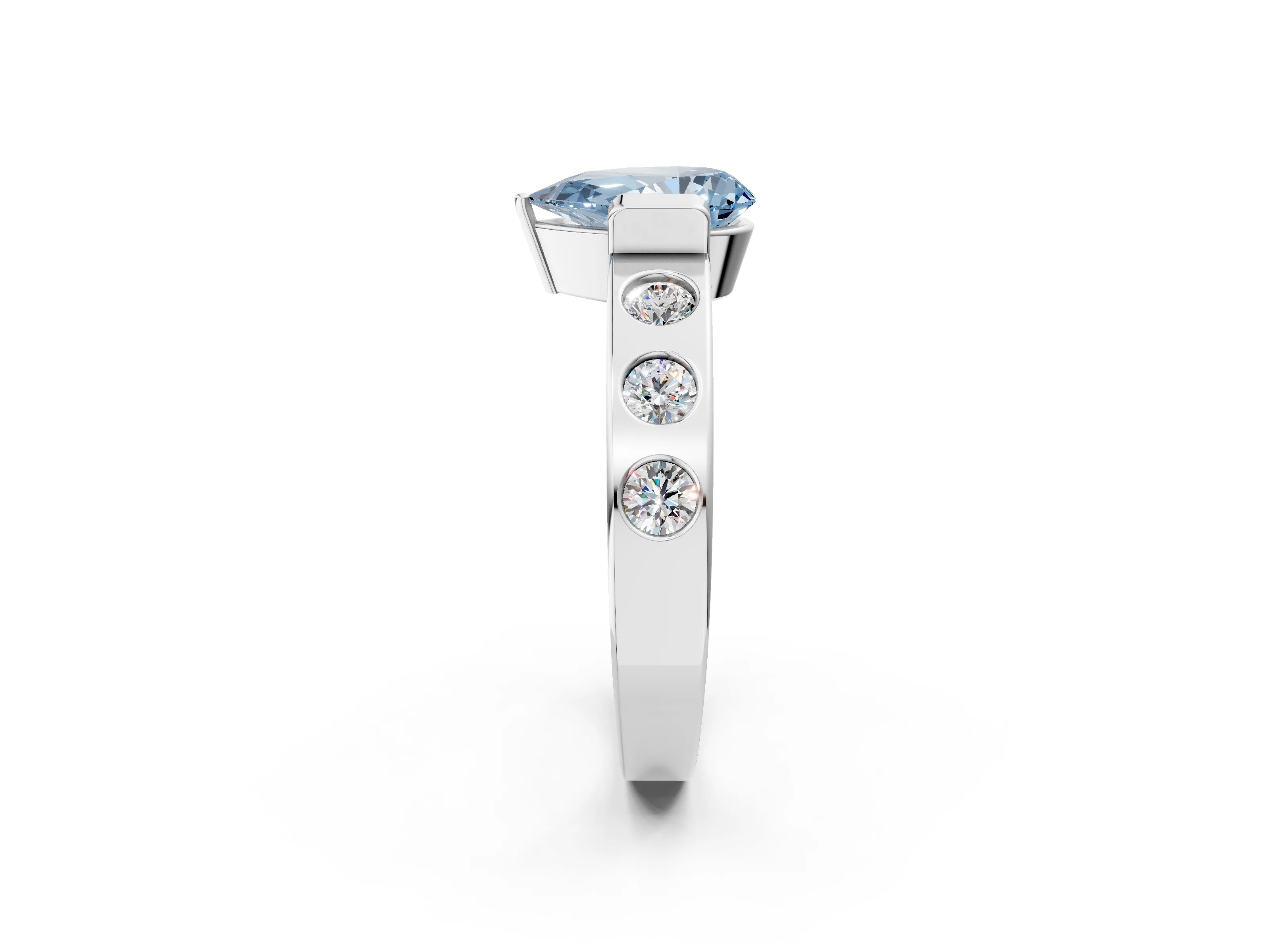 White gold Fancy Blue Pear Cut Brilliant Channel-Set Diamond Ring with Bezel Prong Setting_2