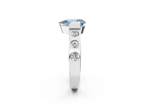 White gold Fancy Blue Pear Cut Brilliant Channel-Set Diamond Ring with Bezel Prong Setting_2