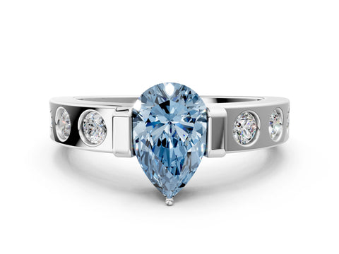 White gold Fancy Blue Pear Cut Brilliant Channel-Set Diamond Ring with Bezel Prong Setting