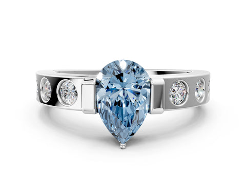 White gold Fancy Blue Pear Cut Brilliant Channel-Set Diamond Ring with Bezel Prong Setting