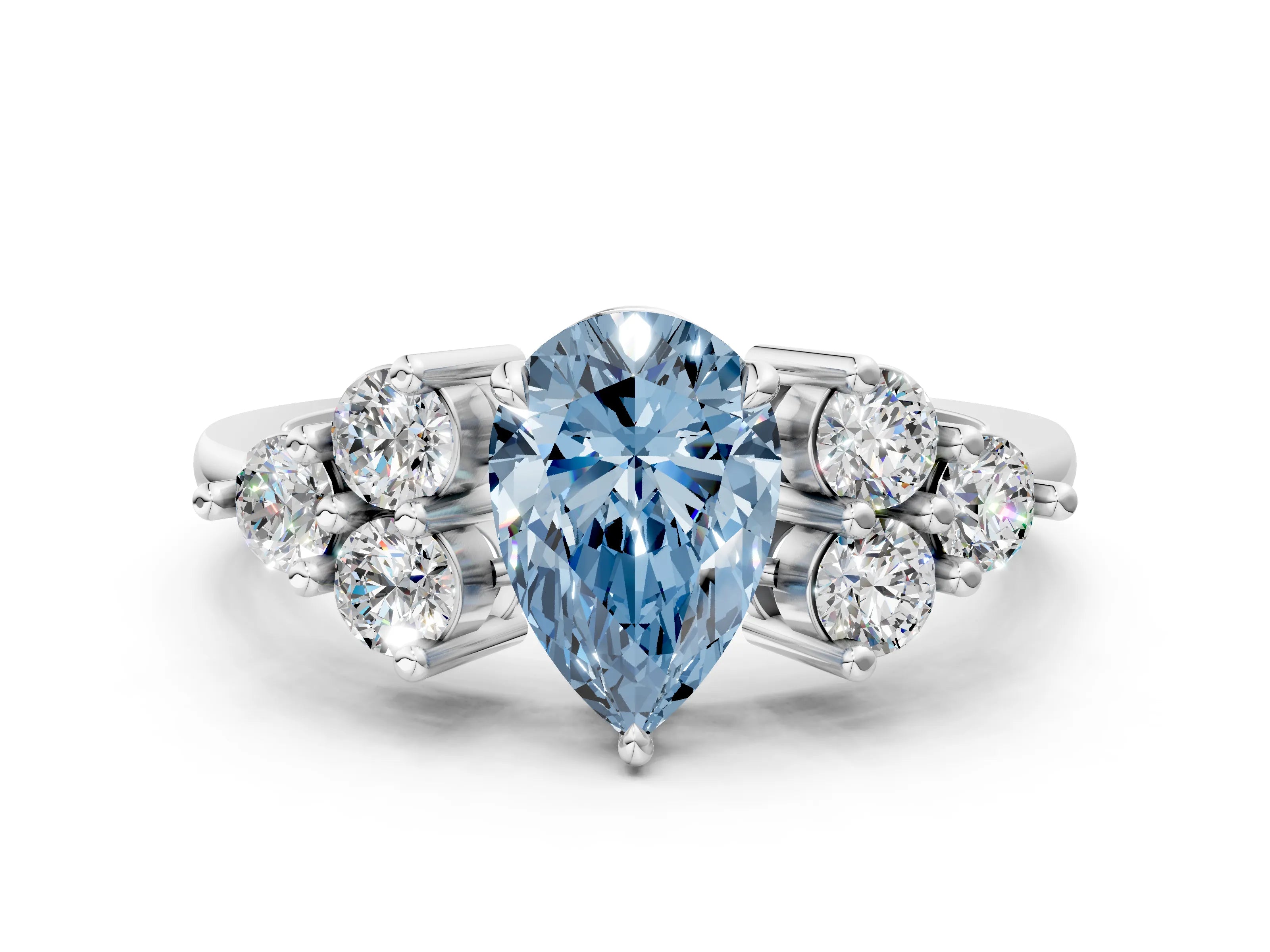 White gold Fancy Blue Pear Cut Brilliant Diamond Cluster Accent Solitaire Ring with Prong Setting_24