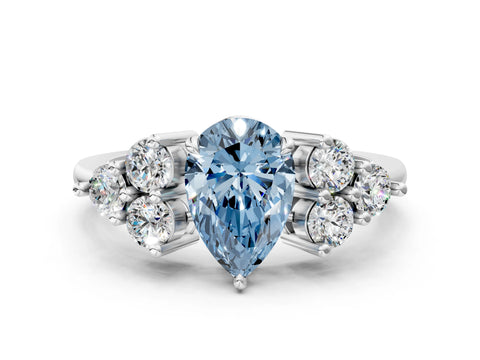 White gold Fancy Blue Pear Cut Brilliant Diamond Cluster Accent Solitaire Ring with Prong Setting_24
