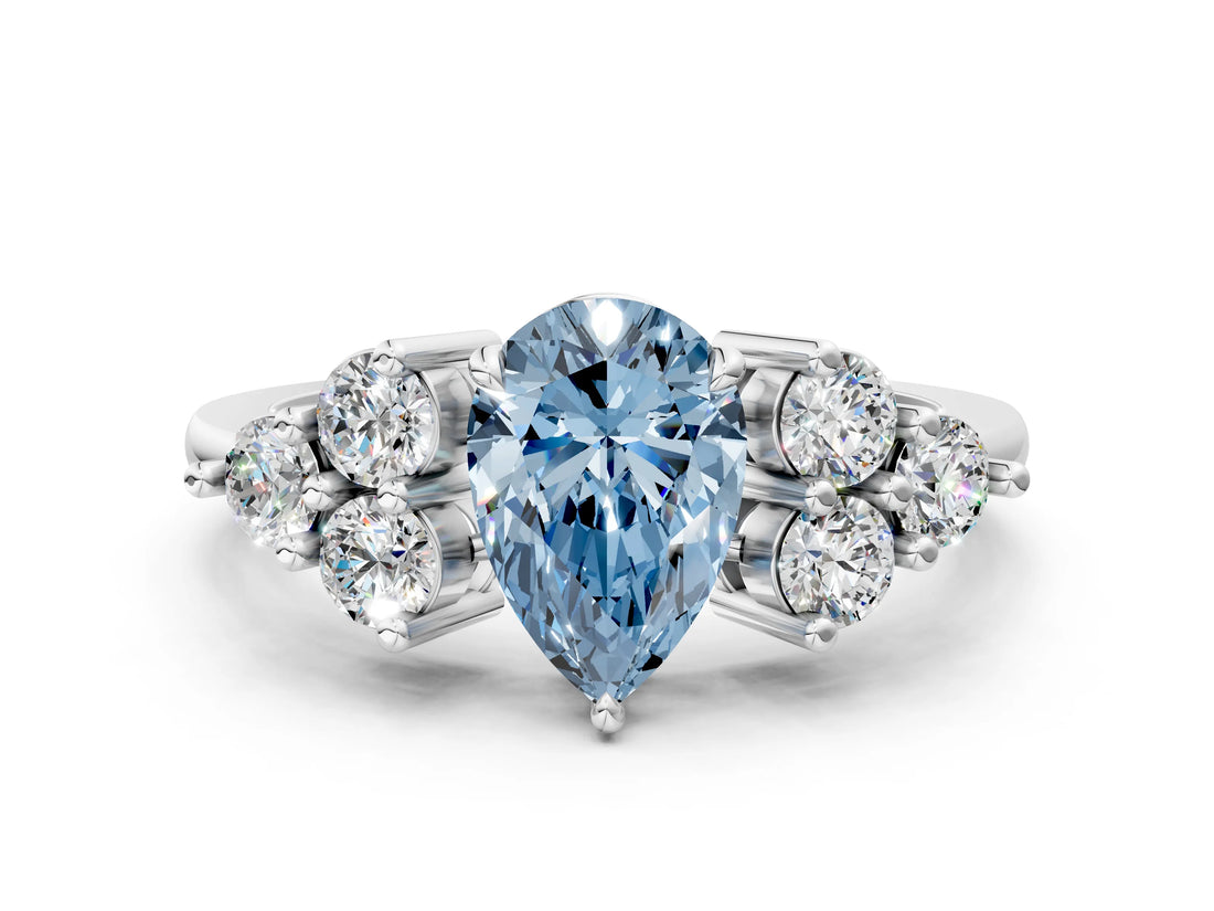 White gold Fancy Blue Pear Cut Brilliant Diamond Cluster Accent Solitaire Ring with Prong Setting_24