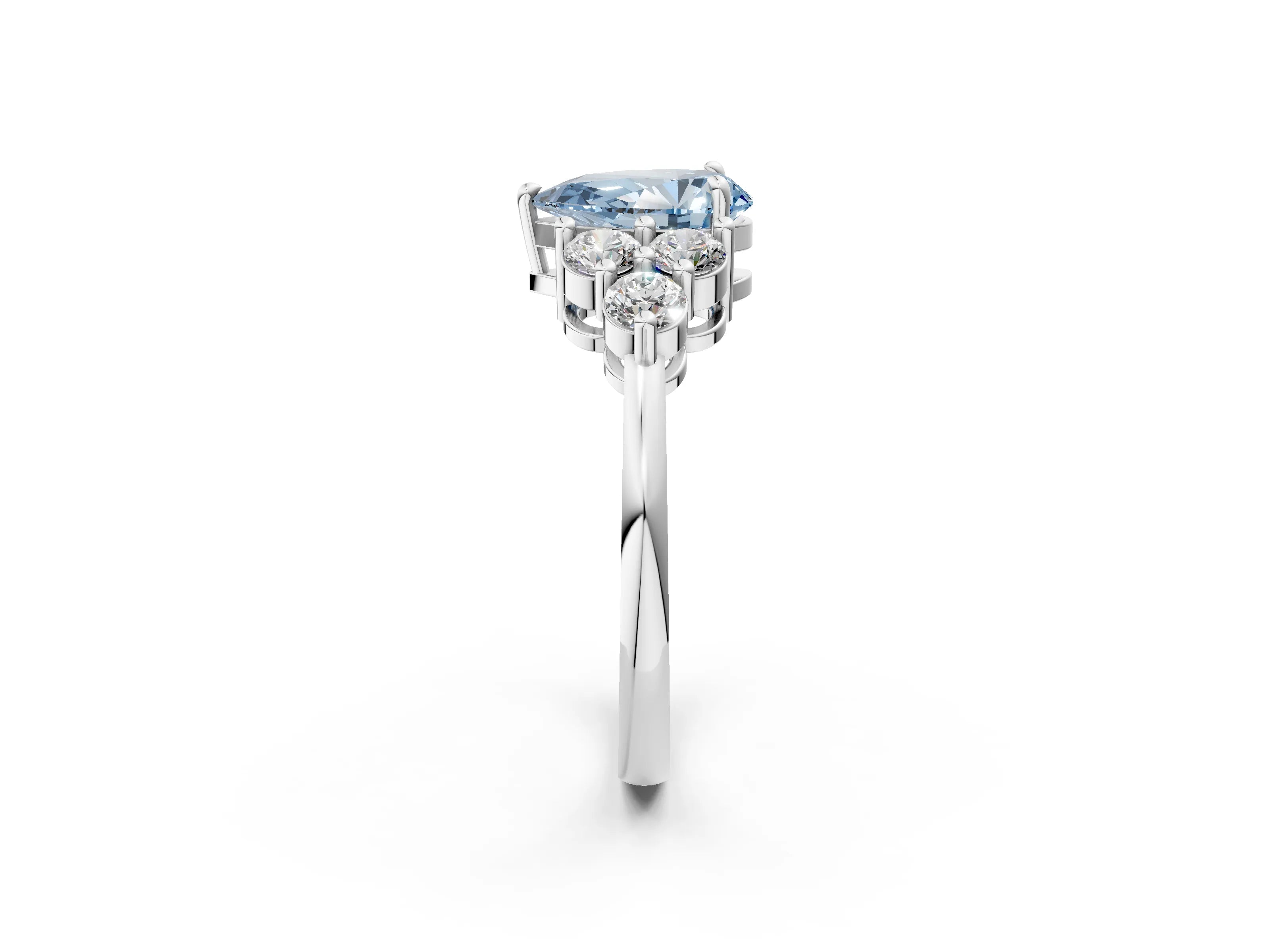 White gold Fancy Blue Pear Cut Brilliant Diamond Cluster Accent Solitaire Ring with Prong Setting_26