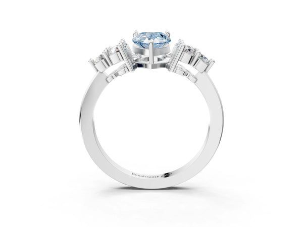 Platinum Fancy Blue Pear Cut Brilliant Diamond Cluster Accent Solitaire Ring with Prong Setting