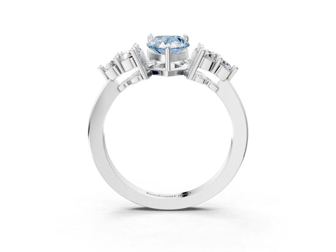 White gold Fancy Blue Pear Cut Brilliant Diamond Cluster Accent Solitaire Ring with Prong Setting_27