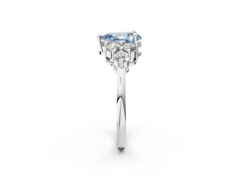 White gold Fancy Blue Pear Cut Brilliant Diamond Cluster Accent Solitaire Ring with Prong Setting_2