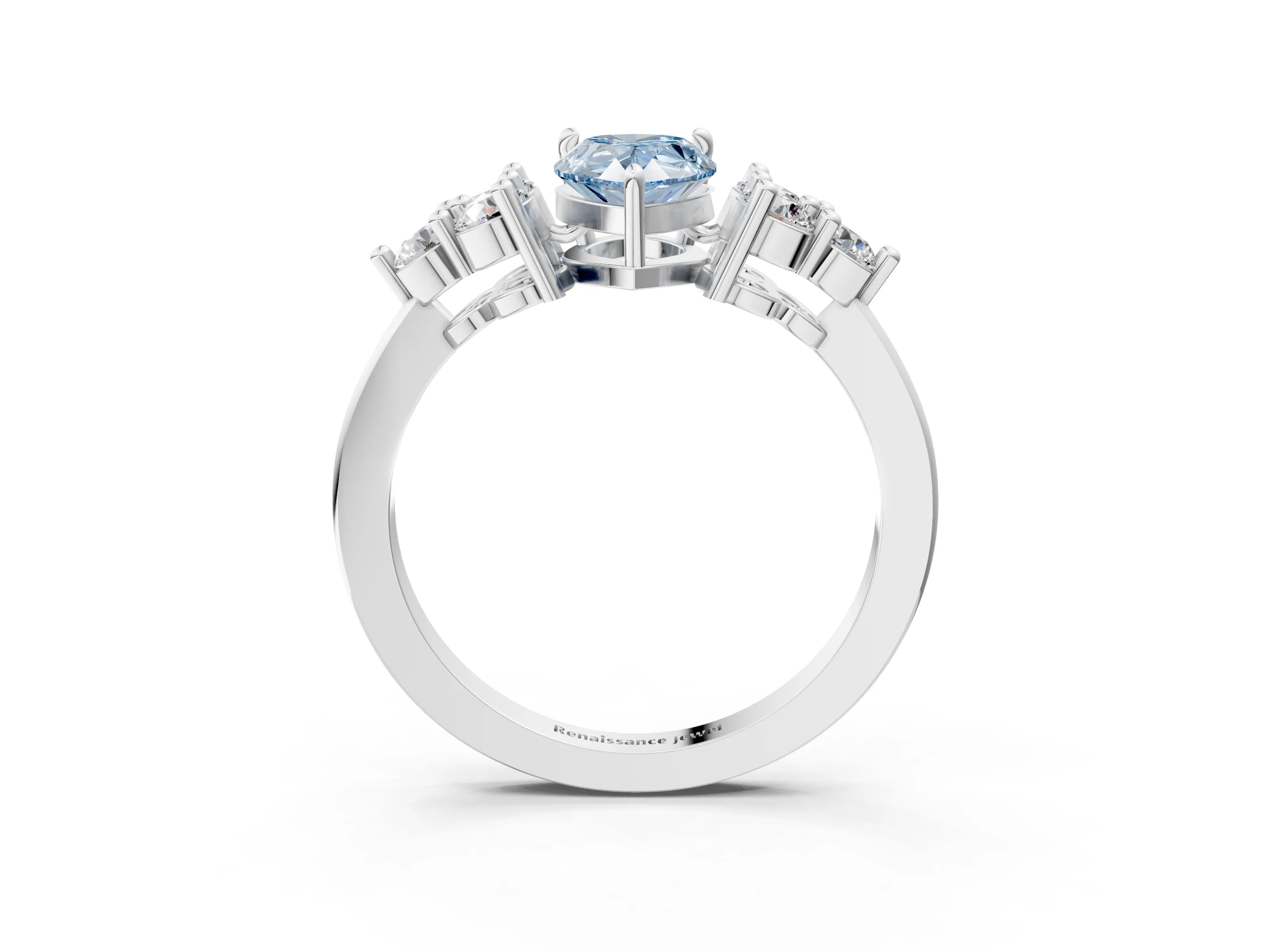 White gold Fancy Blue Pear Cut Brilliant Diamond Cluster Accent Solitaire Ring with Prong Setting_3