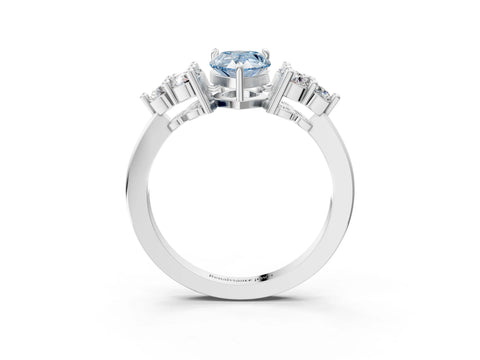 White gold Fancy Blue Pear Cut Brilliant Diamond Cluster Accent Solitaire Ring with Prong Setting_3
