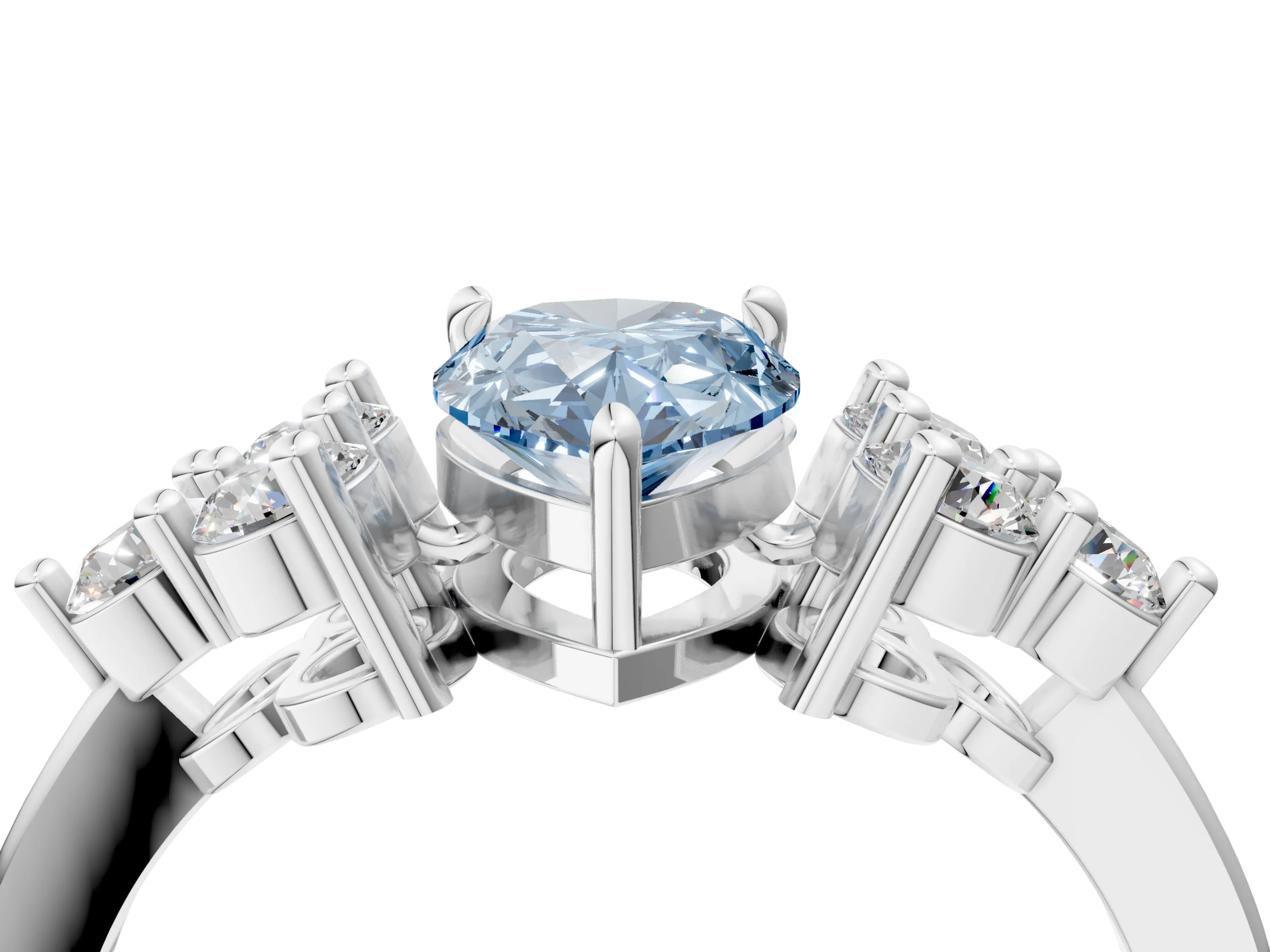 White gold Fancy Blue Pear Cut Brilliant Diamond Cluster Accent Solitaire Ring with Prong Setting_4
