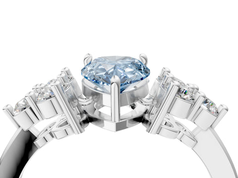 White gold Fancy Blue Pear Cut Brilliant Diamond Cluster Accent Solitaire Ring with Prong Setting_4