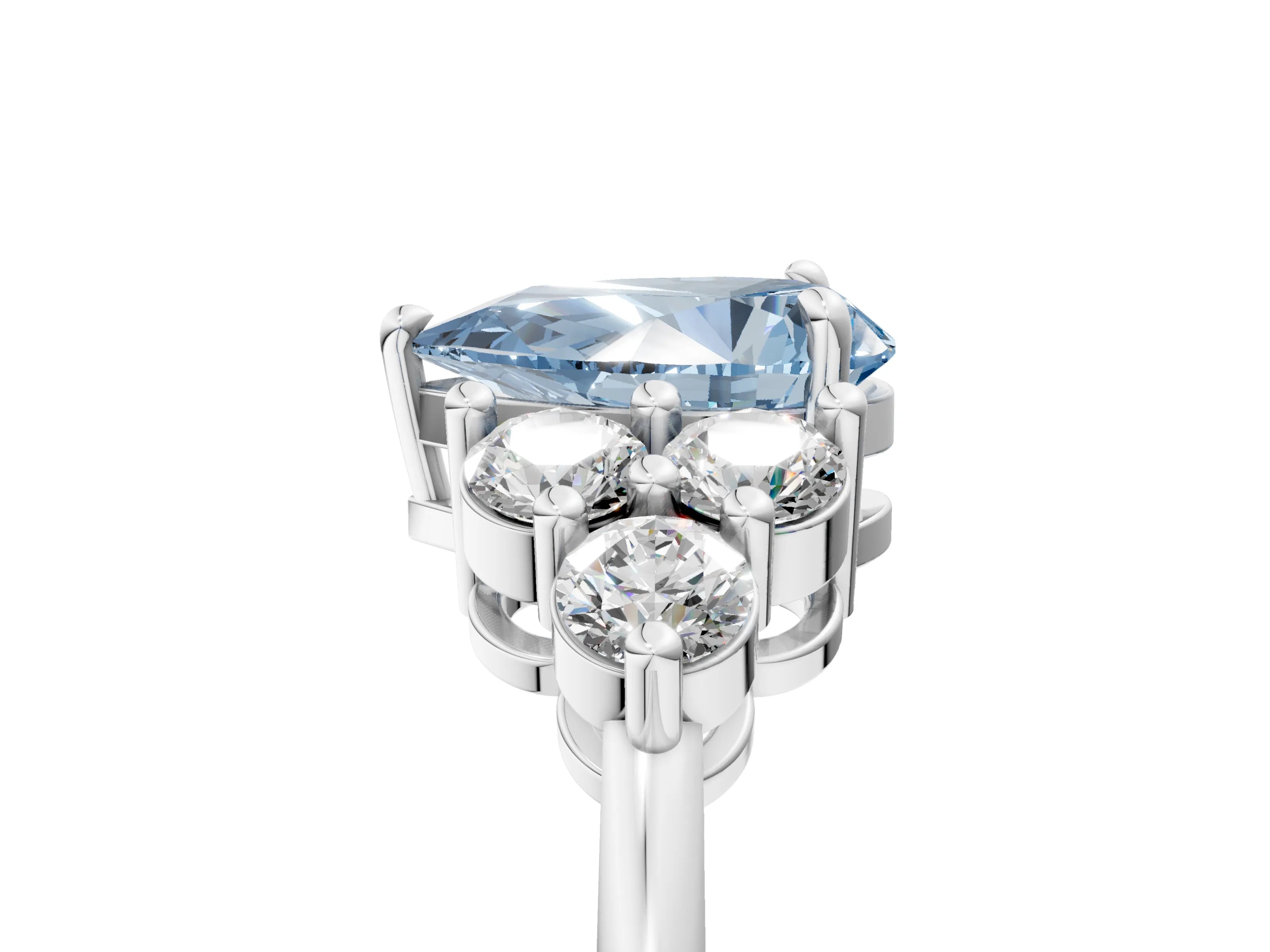 White gold Fancy Blue Pear Cut Brilliant Diamond Cluster Accent Solitaire Ring with Prong Setting_5