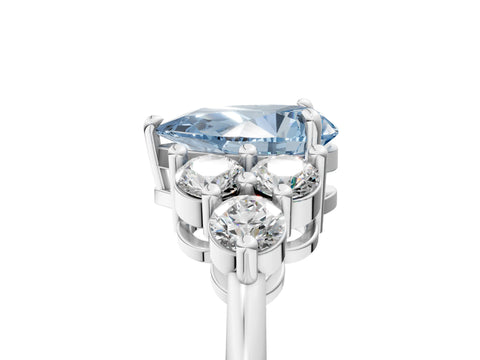 White gold Fancy Blue Pear Cut Brilliant Diamond Cluster Accent Solitaire Ring with Prong Setting_5