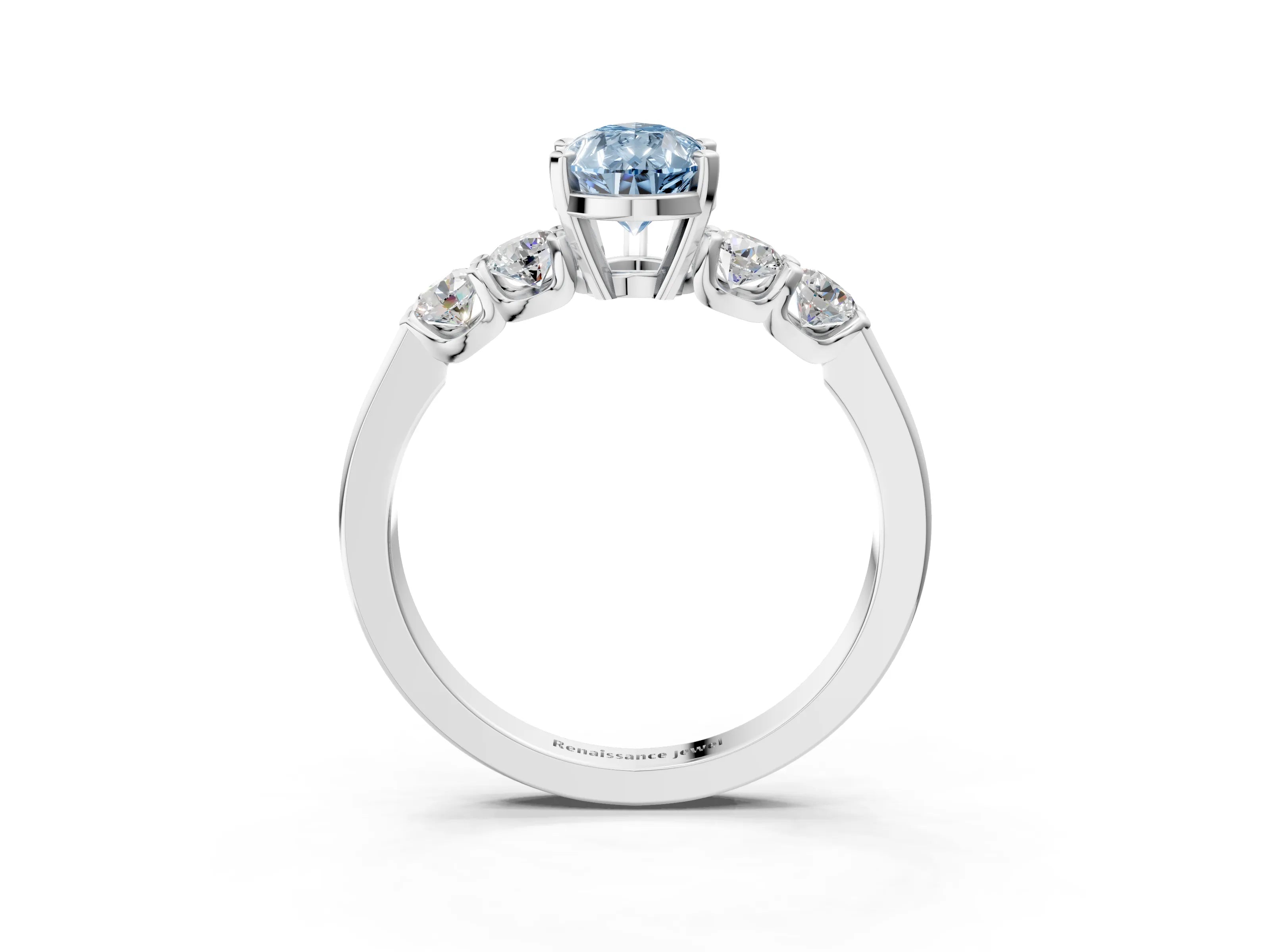 White gold Fancy Blue Pear Cut Brilliant Diamond Five-Stone Engagement Ring with Prong Setting on a Classic Band_6