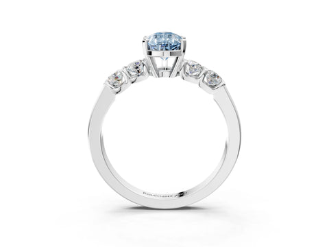 White gold Fancy Blue Pear Cut Brilliant Diamond Five-Stone Engagement Ring with Prong Setting on a Classic Band_6