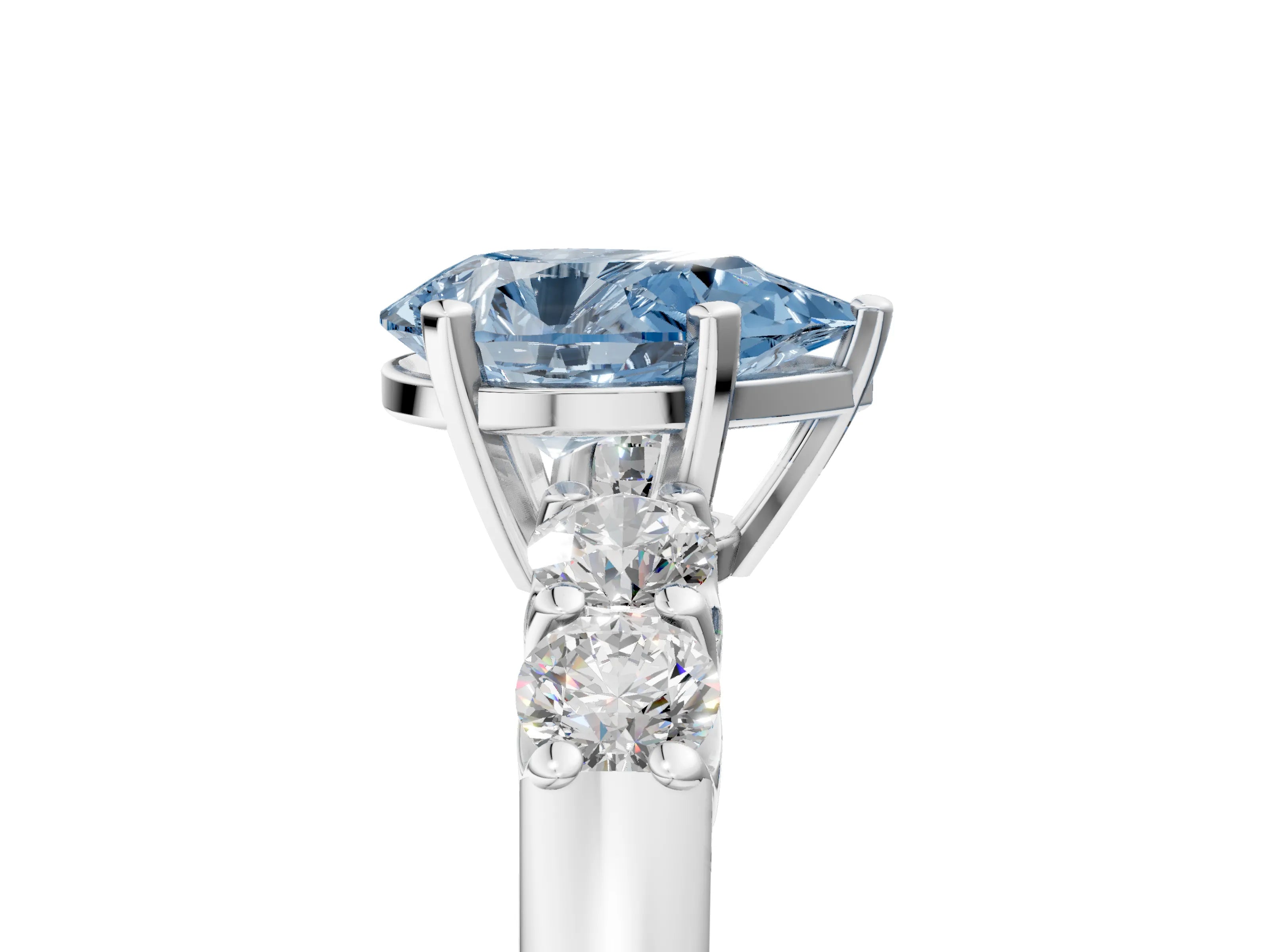 White gold Fancy Blue Pear Cut Brilliant Diamond Five-Stone Engagement Ring with Prong Setting on a Classic Band_8