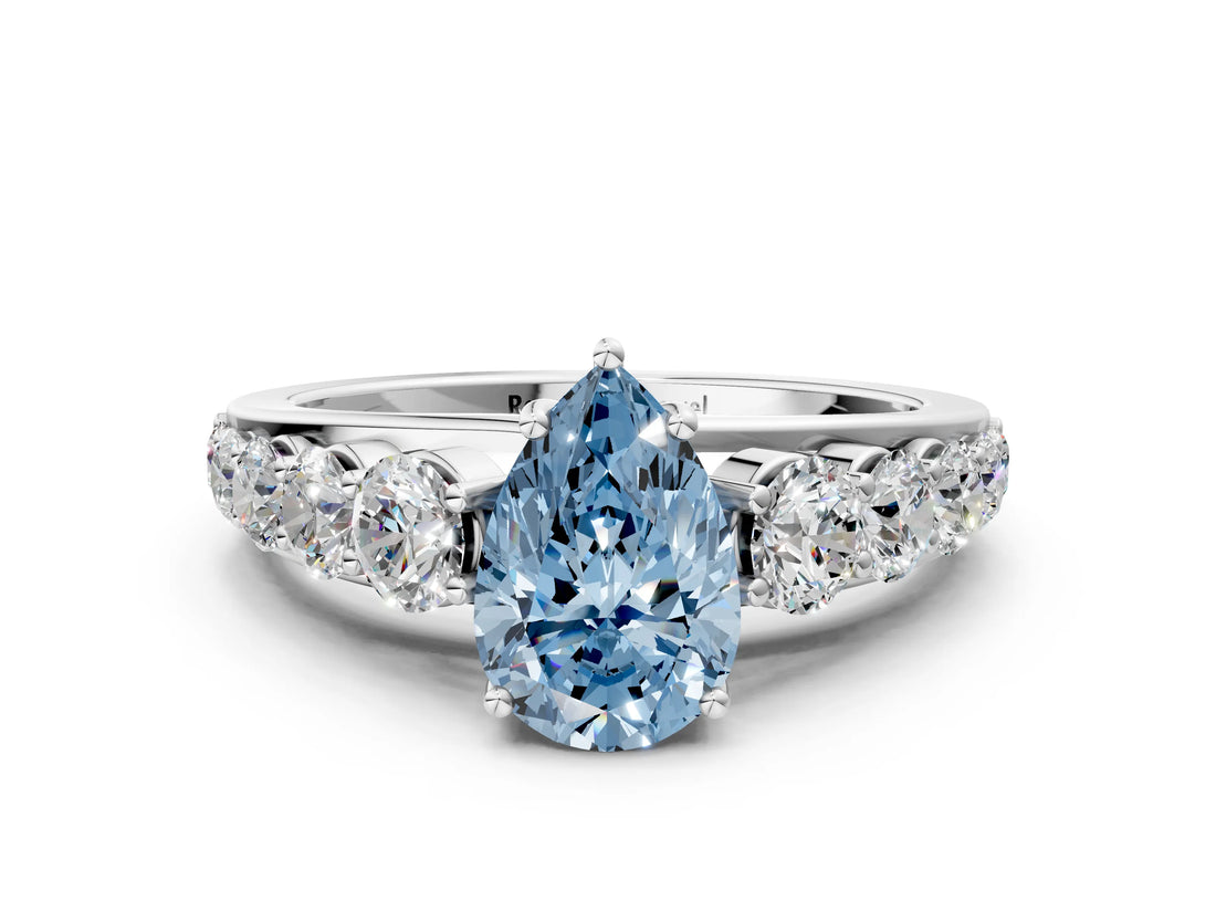 White gold Fancy Blue Pear Cut Brilliant Diamond Pavé Band with Six-Prong Setting_12