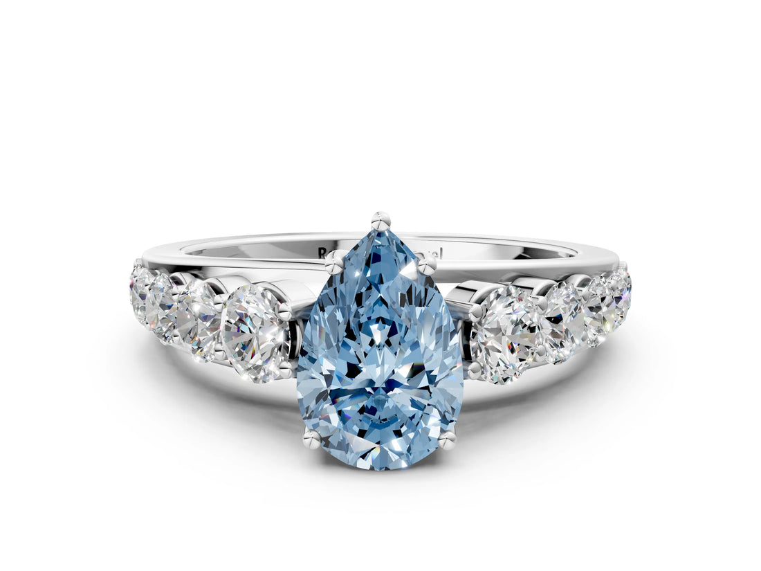 White gold Fancy Blue Pear Cut Brilliant Diamond Pavé Band with Six-Prong Setting_12