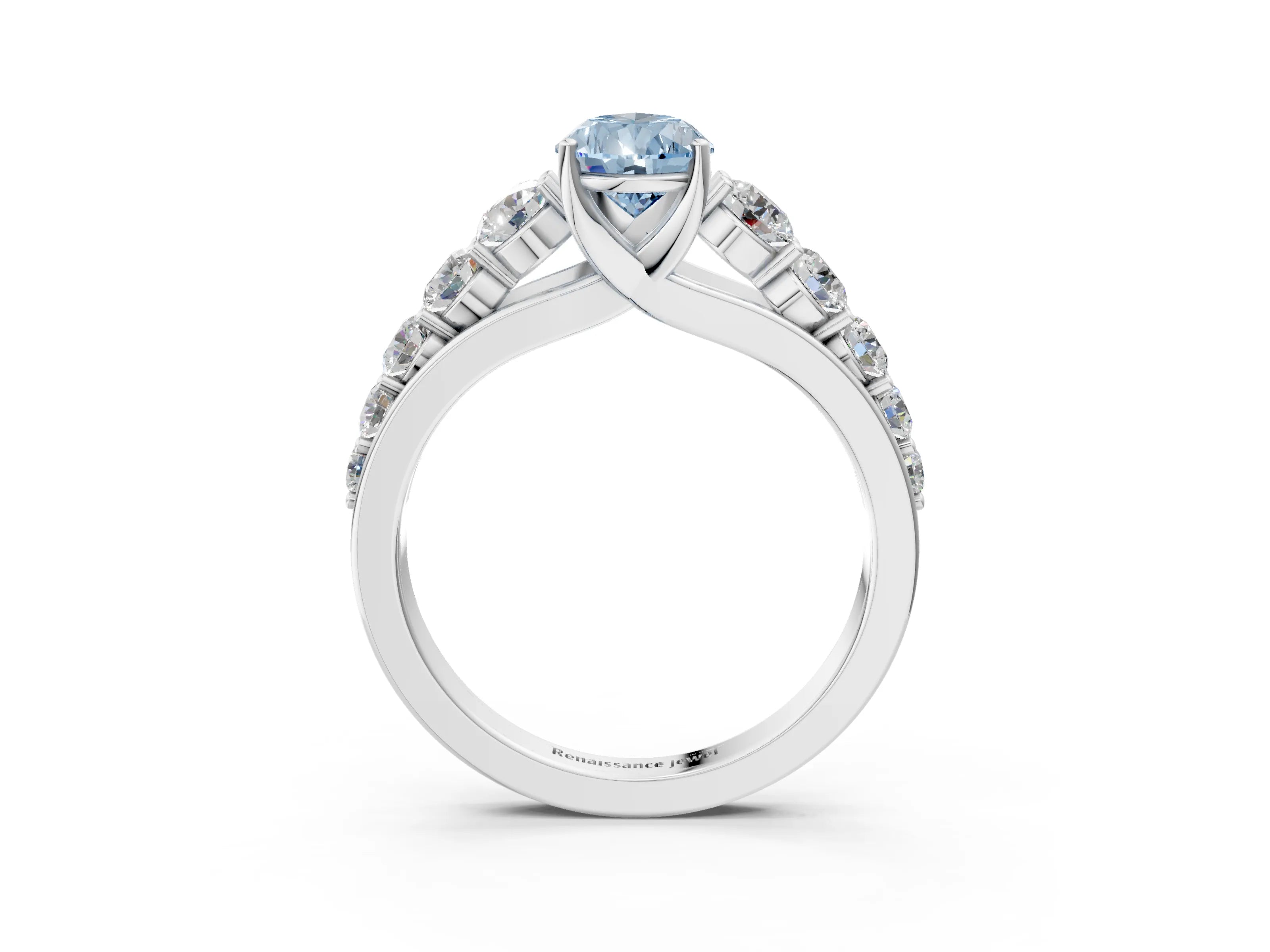 White gold Fancy Blue Pear Cut Brilliant Diamond Pavé Band with Six-Prong Setting_3
