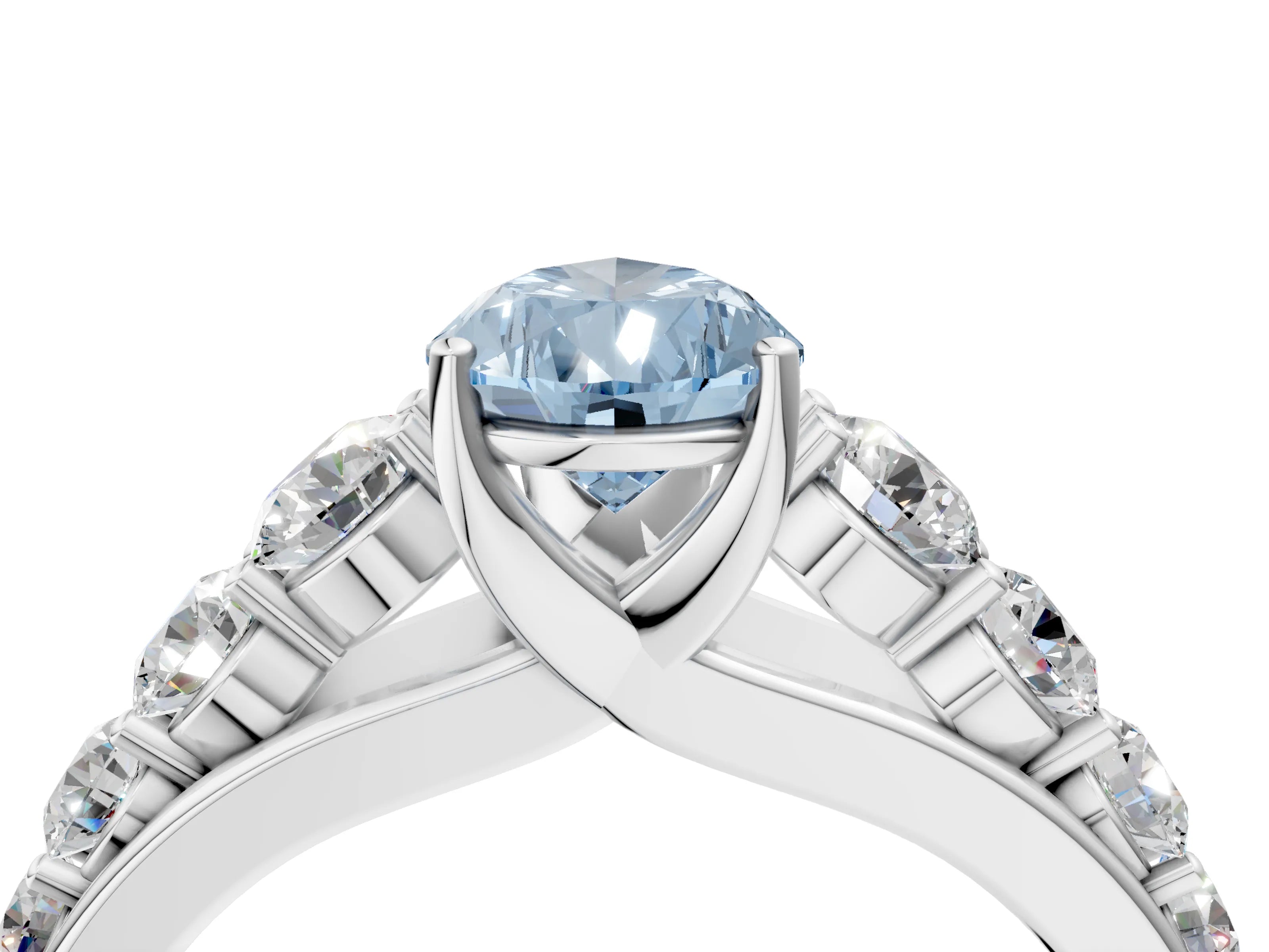 White gold Fancy Blue Pear Cut Brilliant Diamond Pavé Band with Six-Prong Setting_4
