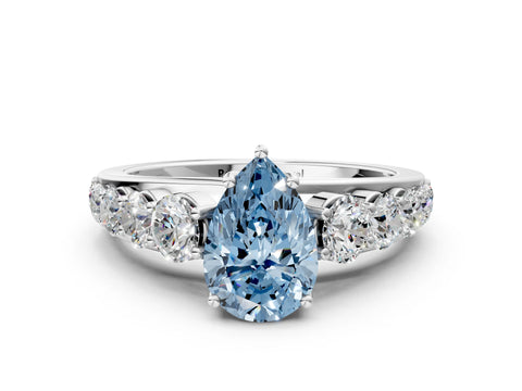 White gold Fancy Blue Pear Cut Brilliant Diamond Pavé Band with Six-Prong Setting