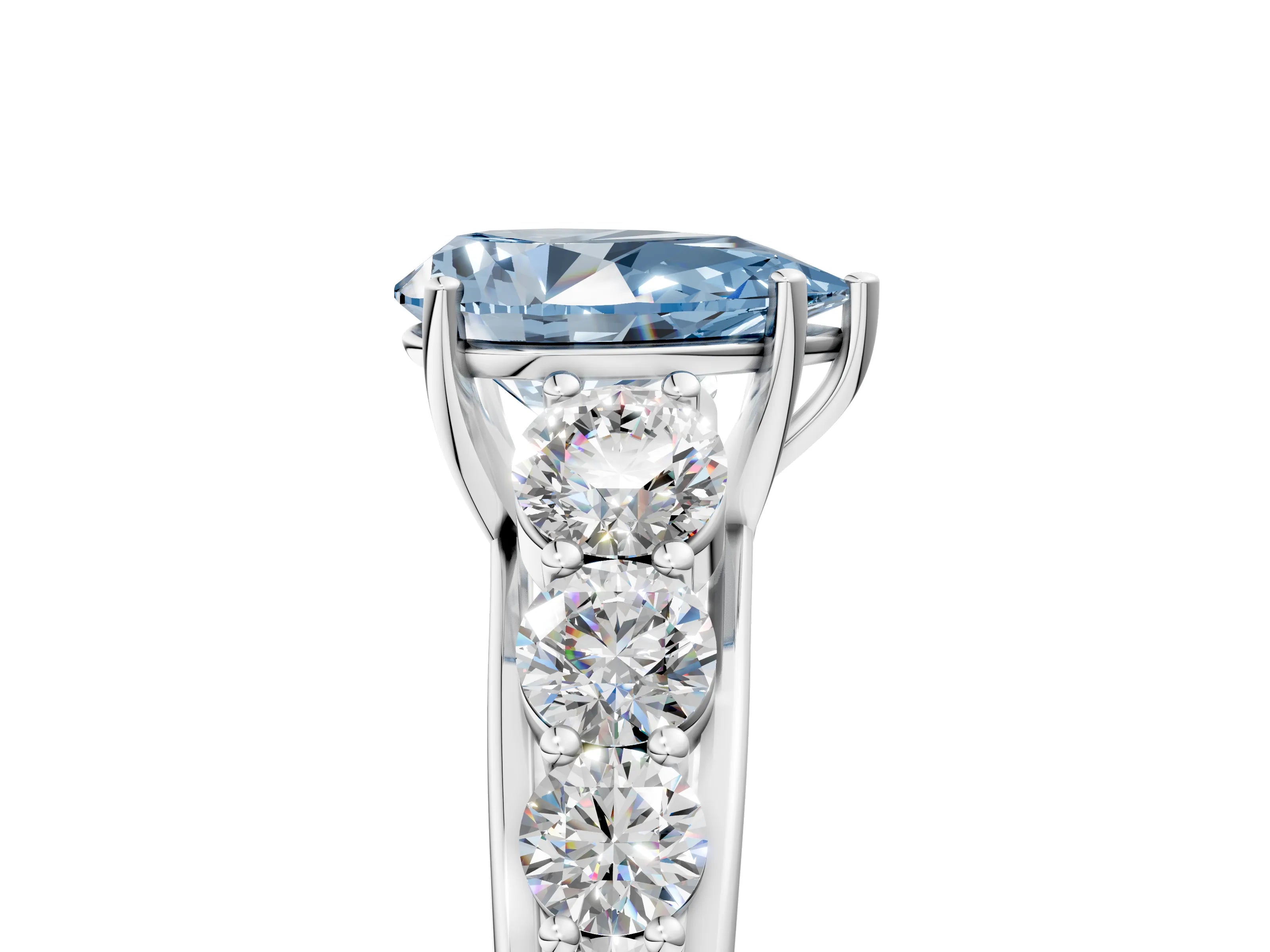 White gold Fancy Blue Pear Cut Brilliant Diamond Pavé Band with Six-Prong Setting_5