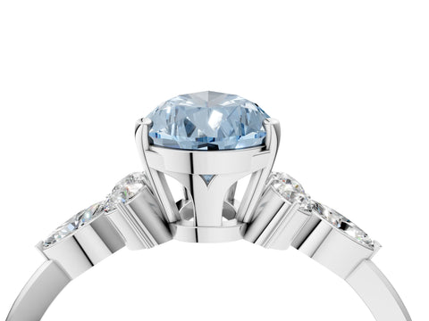White gold Fancy Blue Pear Cut Brilliant Diamond Solitaire Ring with Pear Side Stones and Four-Prong Setting_10