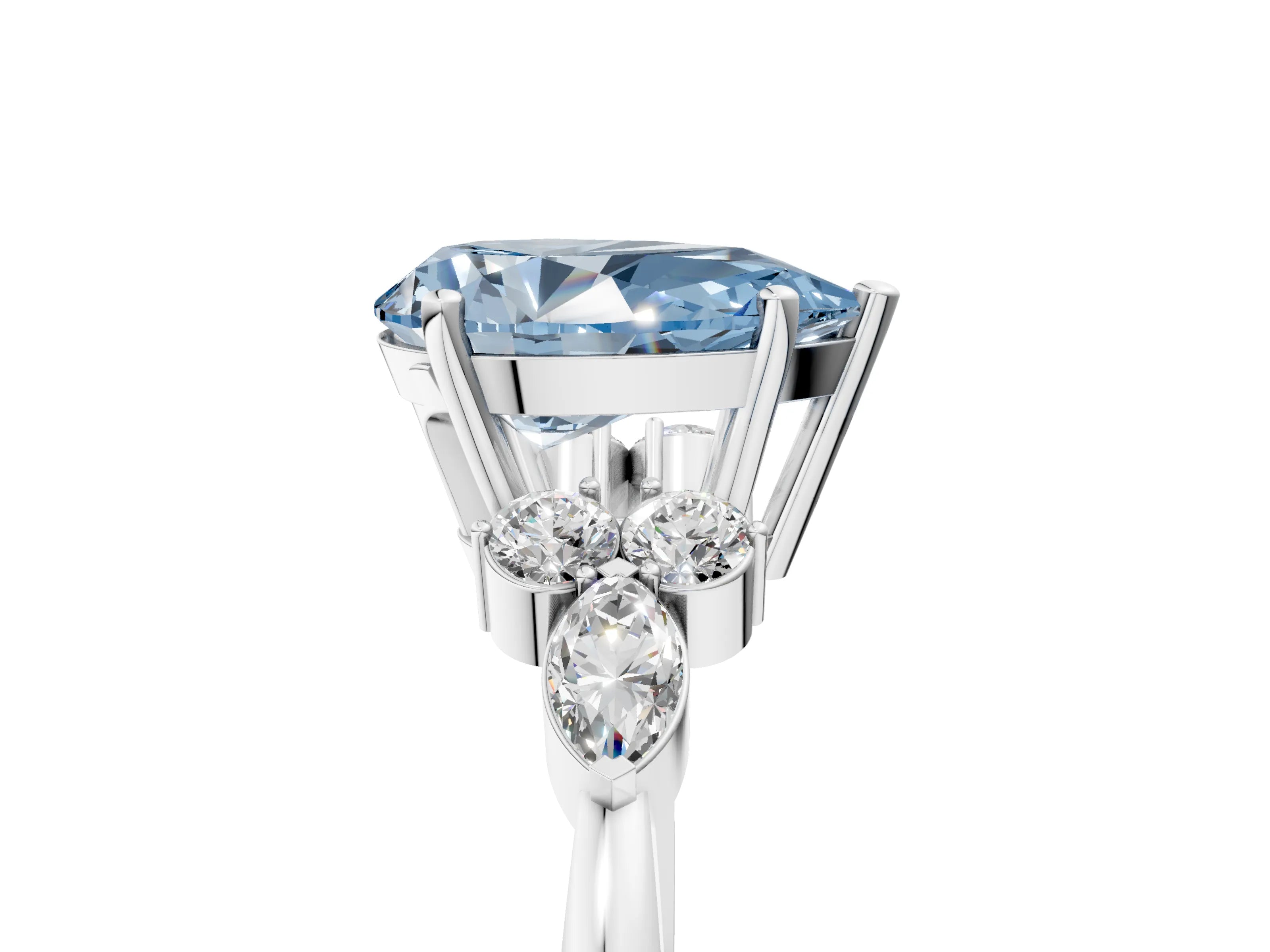White gold Fancy Blue Pear Cut Brilliant Diamond Solitaire Ring with Pear Side Stones and Four-Prong Setting_11