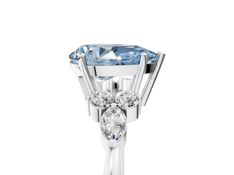 White gold Fancy Blue Pear Cut Brilliant Diamond Solitaire Ring with Pear Side Stones and Four-Prong Setting_11