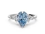 White gold Fancy Blue Pear Cut Brilliant Diamond Solitaire Ring with Pear Side Stones and Four-Prong Setting_6