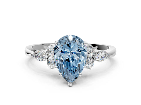 White gold Fancy Blue Pear Cut Brilliant Diamond Solitaire Ring with Pear Side Stones and Four-Prong Setting_6