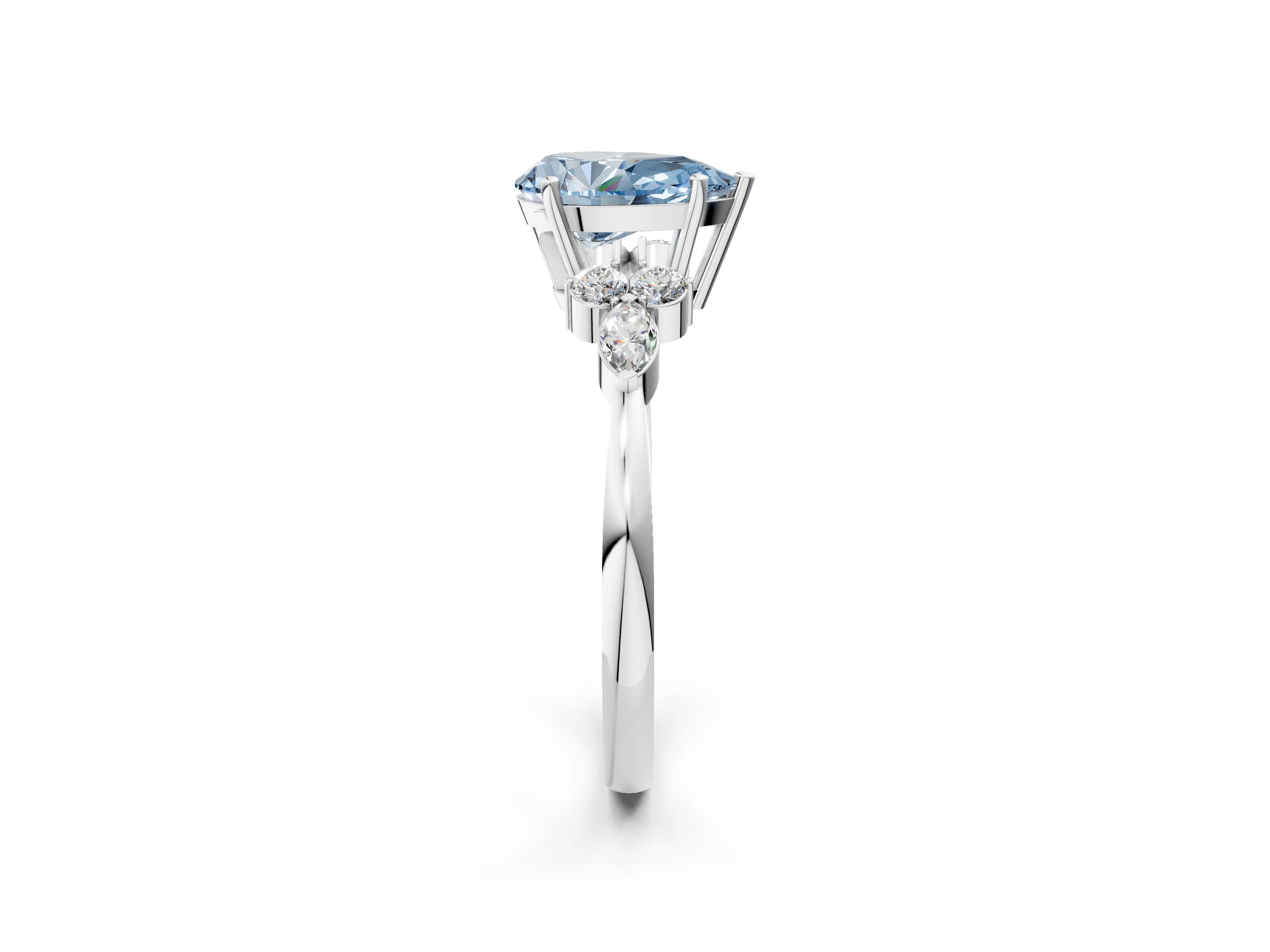 White gold Fancy Blue Pear Cut Brilliant Diamond Solitaire Ring with Pear Side Stones and Four-Prong Setting_8