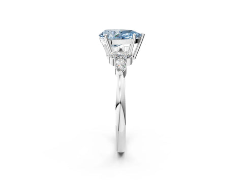 White gold Fancy Blue Pear Cut Brilliant Diamond Solitaire Ring with Pear Side Stones and Four-Prong Setting_8