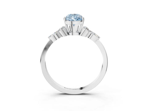White gold Fancy Blue Pear Cut Brilliant Diamond Solitaire Ring with Pear Side Stones and Four-Prong Setting_9