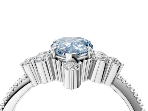 White gold Fancy Blue Pear Cut Brilliant Diamond with Cluster Setting on a Beaded Band and Four-Prong Setting_22