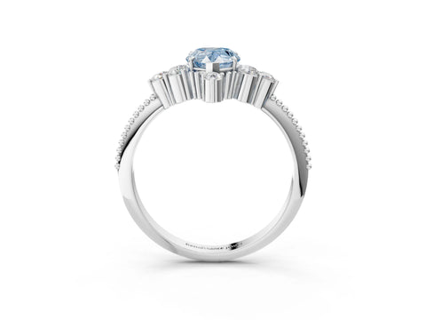 White gold Fancy Blue Pear Cut Brilliant Diamond with Cluster Setting on a Beaded Band and Four-Prong Setting_3