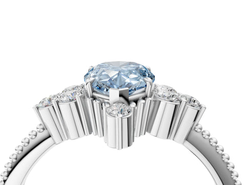 White gold Fancy Blue Pear Cut Brilliant Diamond with Cluster Setting on a Beaded Band and Four-Prong Setting_4
